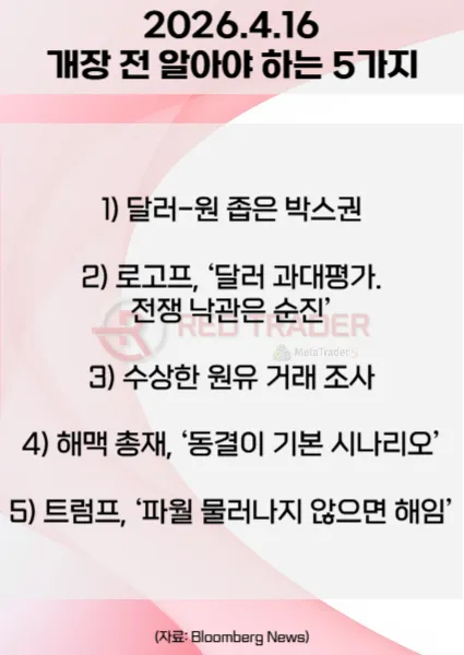 오늘 개장 전 꼭 알아야 할 5가지 26년 4월16일 Bloomberg