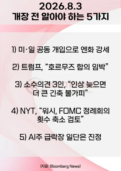 오늘 개장 전 꼭 알아야 할 5가지 26년 8월 3일 Bloomberg