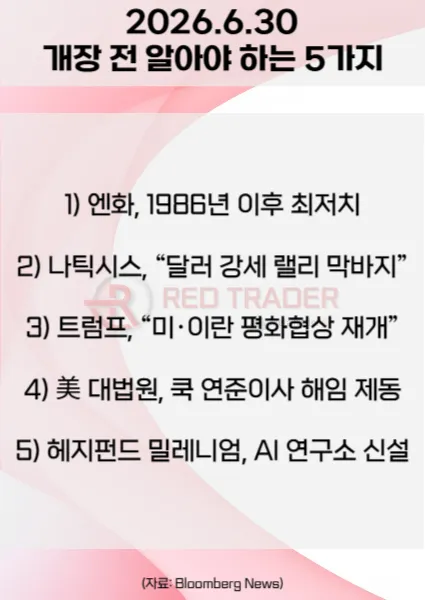 오늘 개장 전 꼭 알아야 할 5가지 26년 6월 30일 Bloomberg