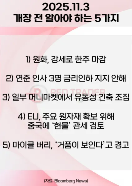 오늘 개장 전 꼭 알아야 할 5가지 25년 11월3일 Bloomberg