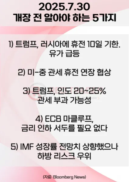 오늘 개장 전 꼭 알아야 할 5가지 25년 7월30일 Bloomberg