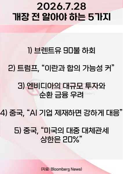 오늘 개장 전 꼭 알아야 할 5가지 26년 7월 28일 Bloomberg