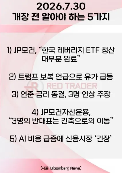 오늘 개장 전 꼭 알아야 할 5가지 26년 7월 30일 Bloomberg