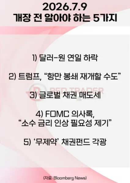 오늘 개장 전 꼭 알아야 할 5가지 26년 7월 9일 Bloomberg