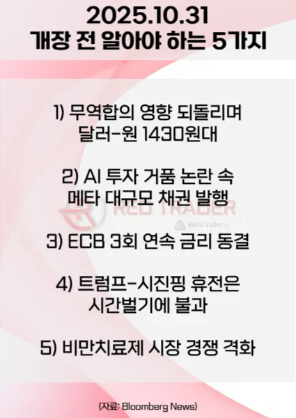 오늘 개장 전 꼭 알아야 할 5가지 25년 10월31일 Bloomberg